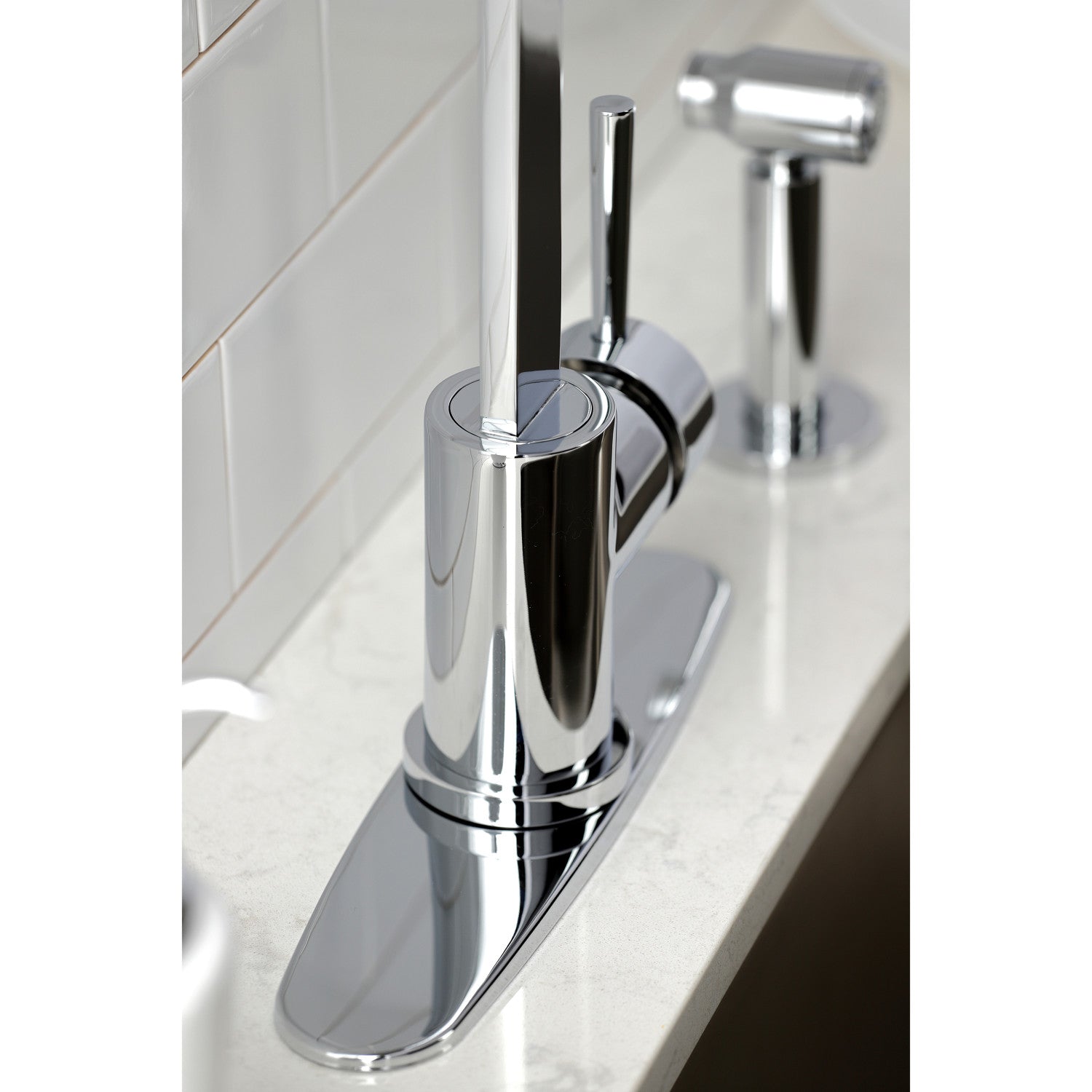 Kingston Sona LS8711DLBS - Concord Single-Handle 1-or-3 Hole Deck Mount Kitchen Faucet with Brass Side Sprayer, Polished Chrome — thumbnail 3